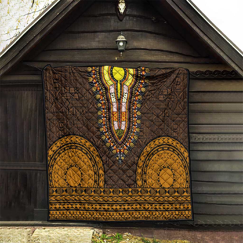 Gold Dashiki and Tapa Pattern Quilt Africa-Polynesia Together Culture LT9