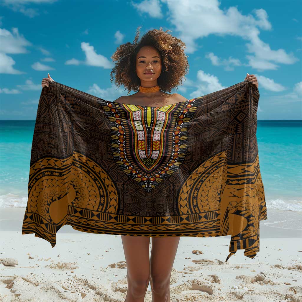 Gold Dashiki and Tapa Pattern Sarong Africa-Polynesia Together Culture LT9