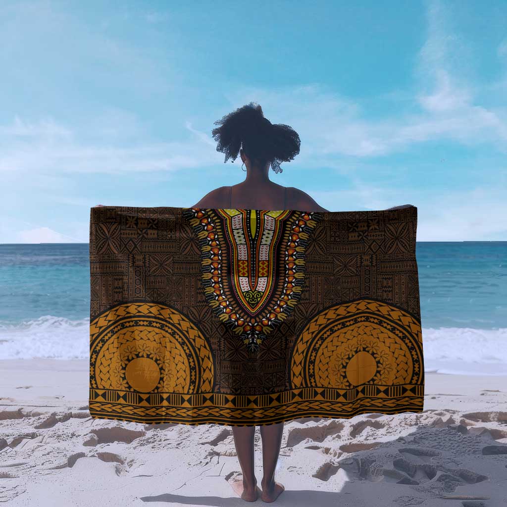 Gold Dashiki and Tapa Pattern Sarong Africa-Polynesia Together Culture LT9