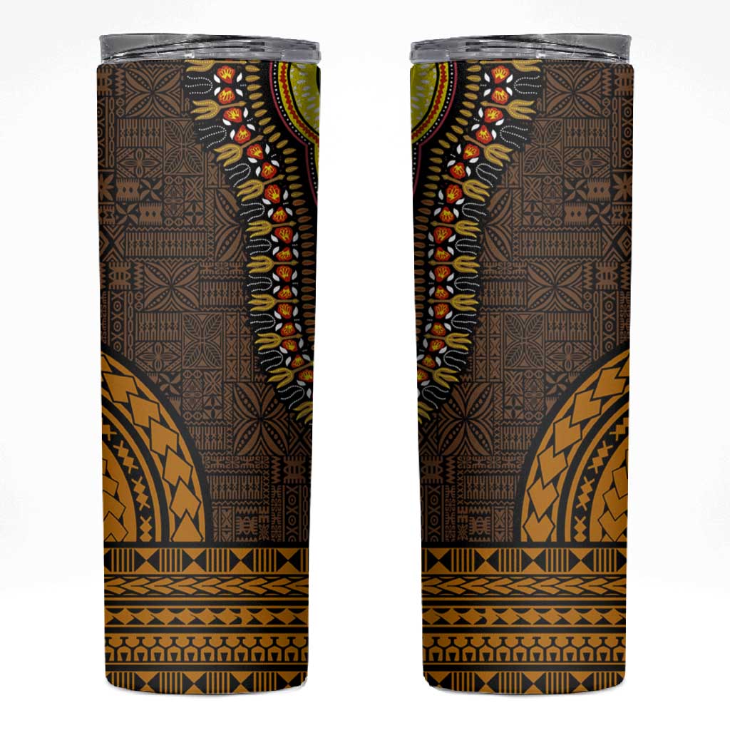 Gold Dashiki and Tapa Pattern Skinny Tumbler Africa-Polynesia Together Culture LT9