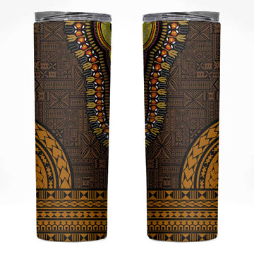Gold Dashiki and Tapa Pattern Skinny Tumbler Africa-Polynesia Together Culture LT9
