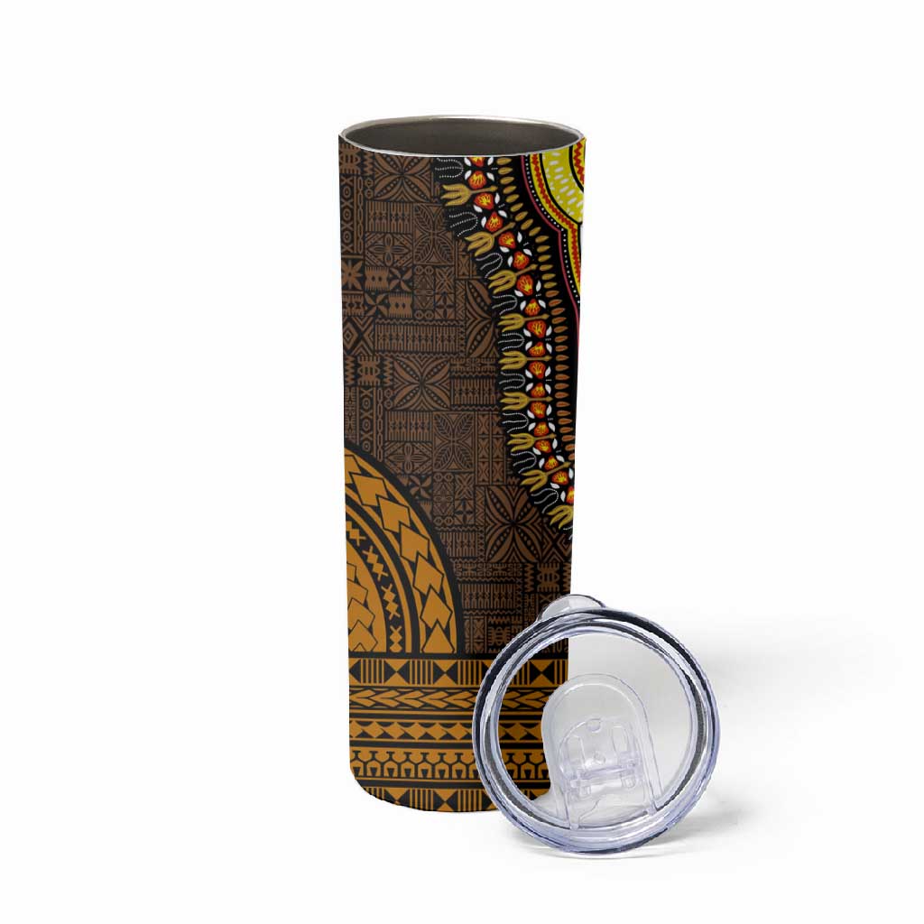 Gold Dashiki and Tapa Pattern Skinny Tumbler Africa-Polynesia Together Culture LT9
