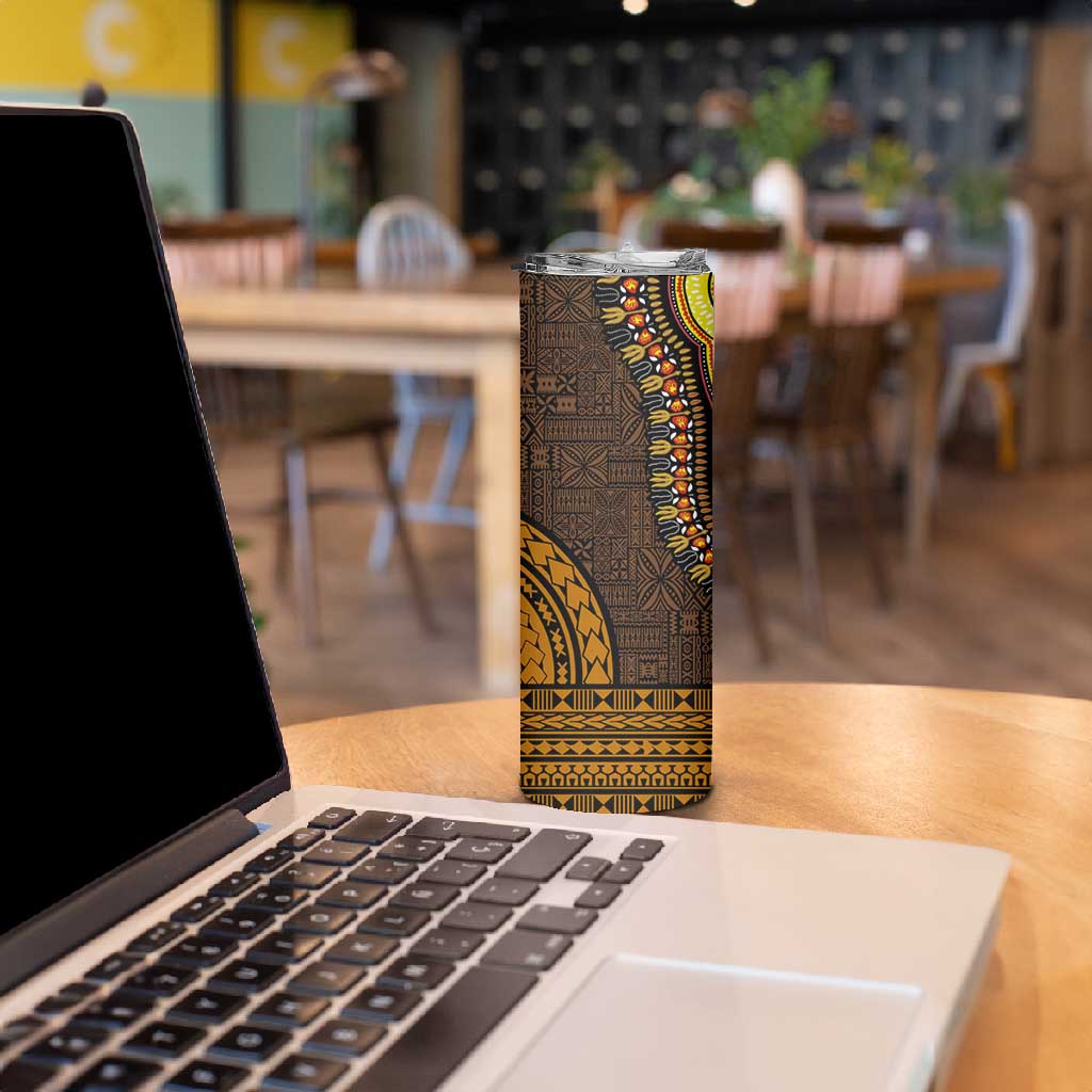 Gold Dashiki and Tapa Pattern Skinny Tumbler Africa-Polynesia Together Culture LT9