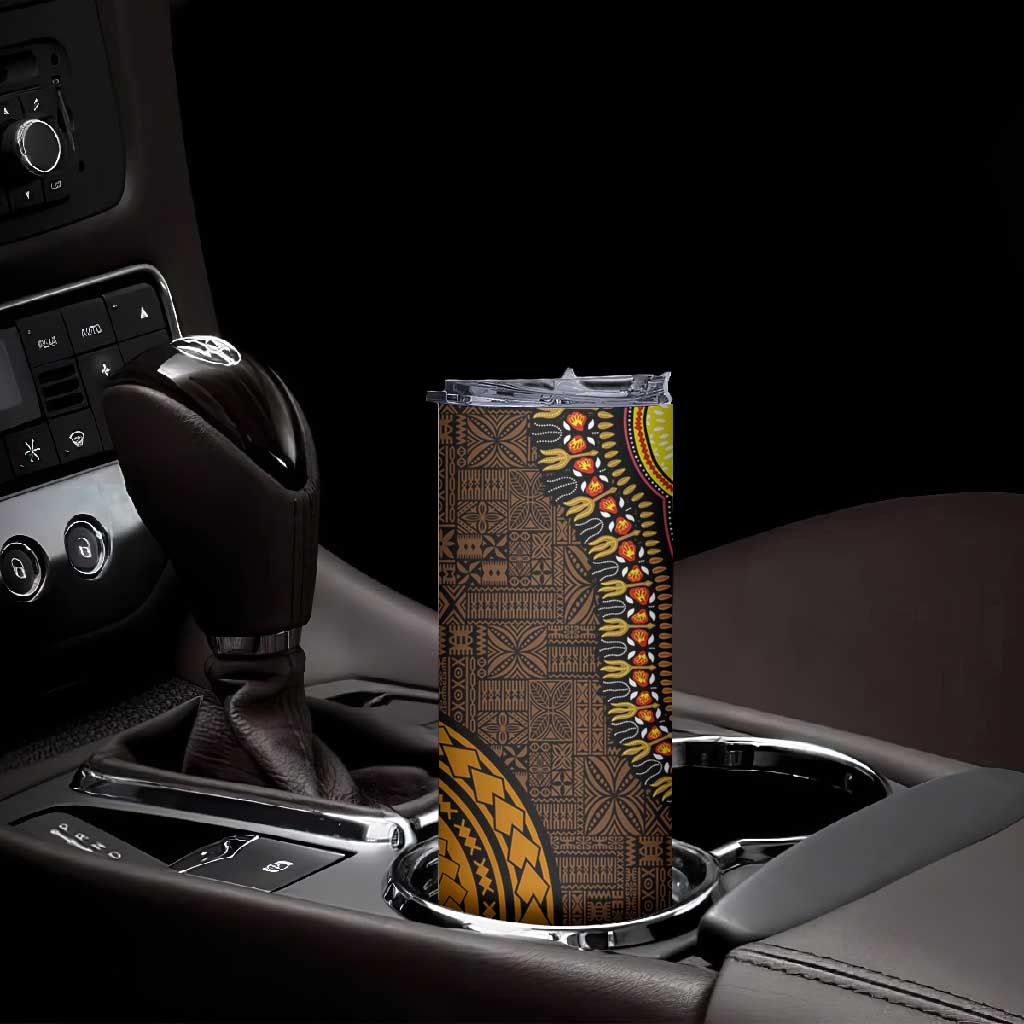 Gold Dashiki and Tapa Pattern Skinny Tumbler Africa-Polynesia Together Culture LT9