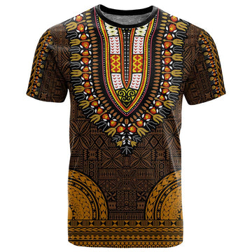 Gold Dashiki and Tapa Pattern T shirt Africa-Polynesia Together Culture LT9