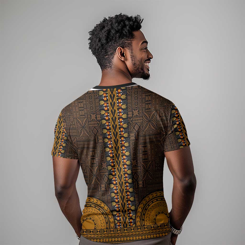 Gold Dashiki and Tapa Pattern T shirt Africa-Polynesia Together Culture LT9