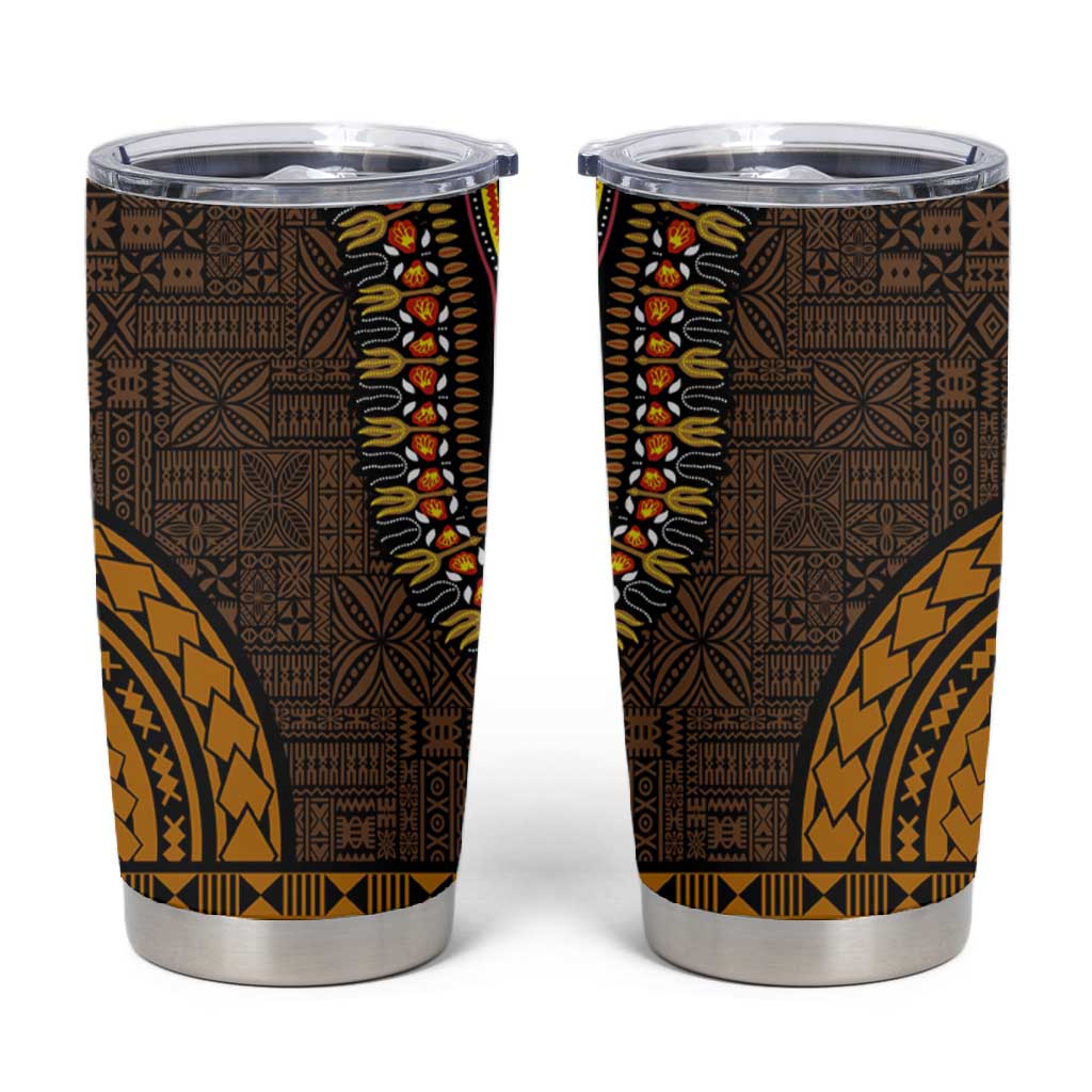 Gold Dashiki and Tapa Pattern Tumbler Cup Africa-Polynesia Together Culture LT9