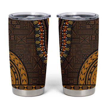Gold Dashiki and Tapa Pattern Tumbler Cup Africa-Polynesia Together Culture LT9