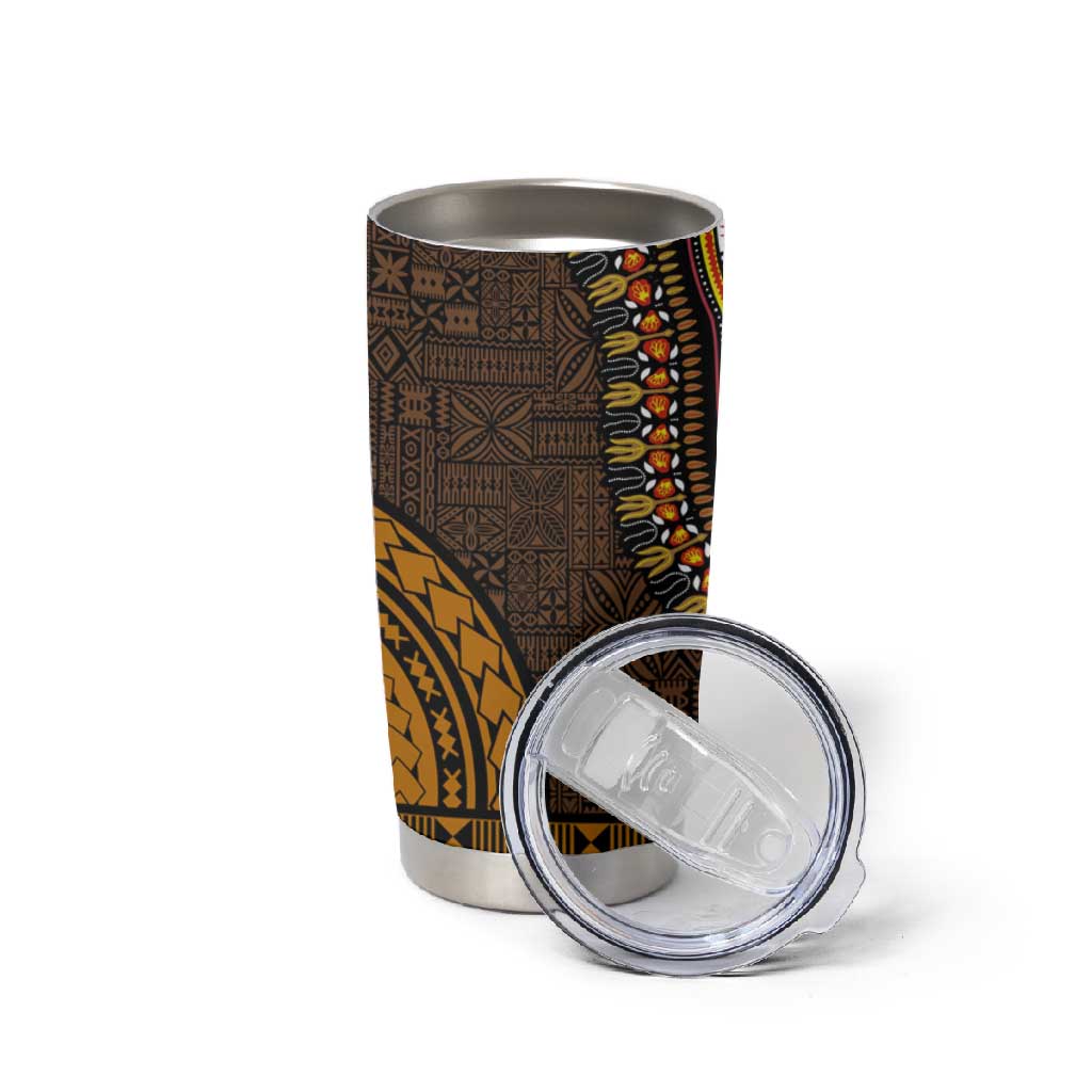 Gold Dashiki and Tapa Pattern Tumbler Cup Africa-Polynesia Together Culture LT9