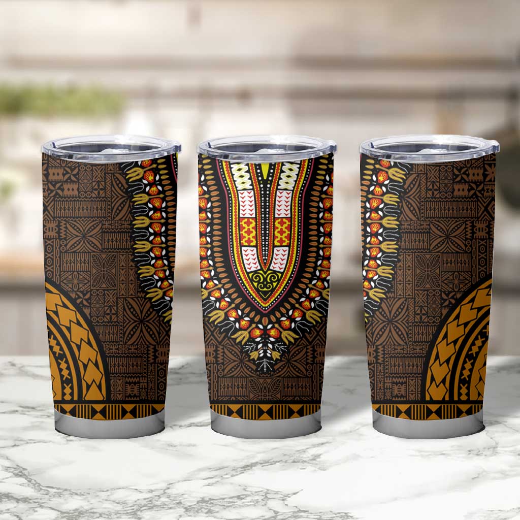 Gold Dashiki and Tapa Pattern Tumbler Cup Africa-Polynesia Together Culture LT9
