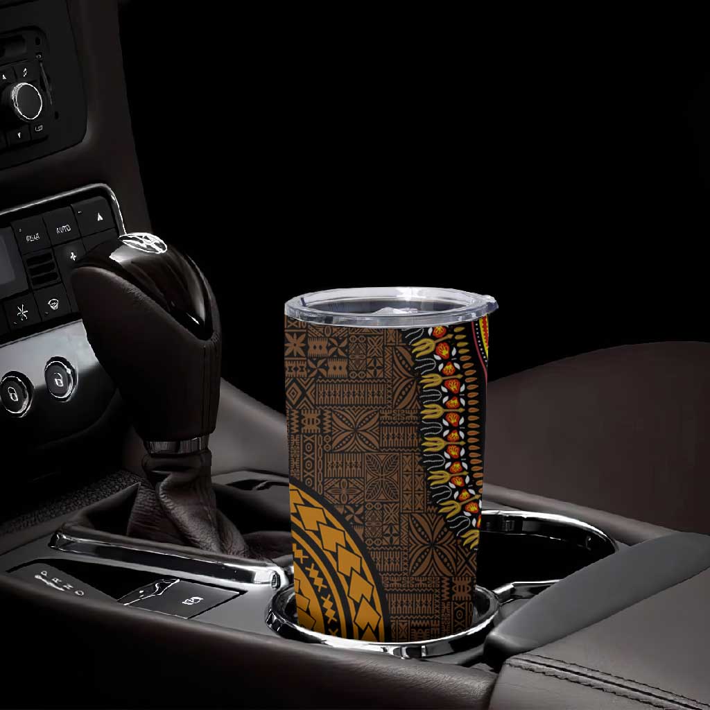 Gold Dashiki and Tapa Pattern Tumbler Cup Africa-Polynesia Together Culture LT9