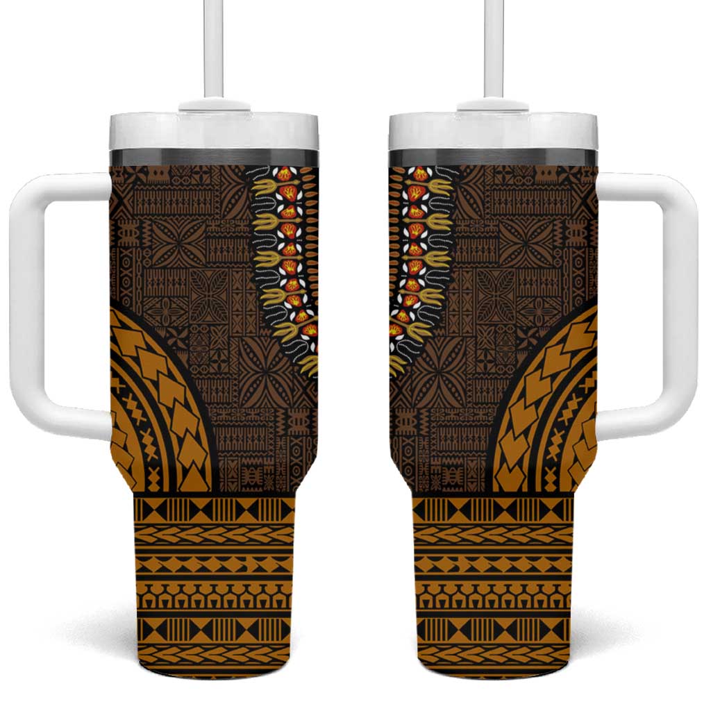 Gold Dashiki and Tapa Pattern Tumbler With Handle Africa-Polynesia Together Culture LT9