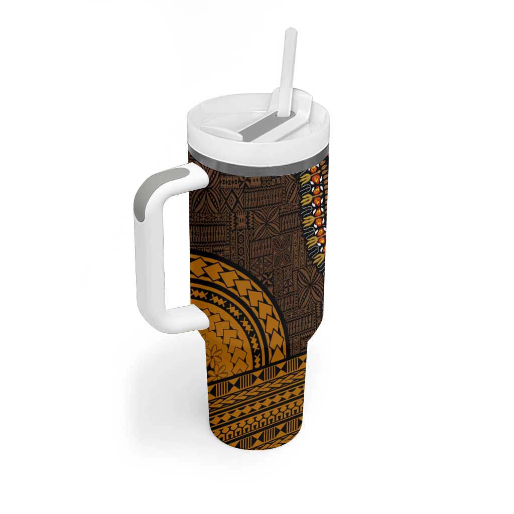 Gold Dashiki and Tapa Pattern Tumbler With Handle Africa-Polynesia Together Culture LT9