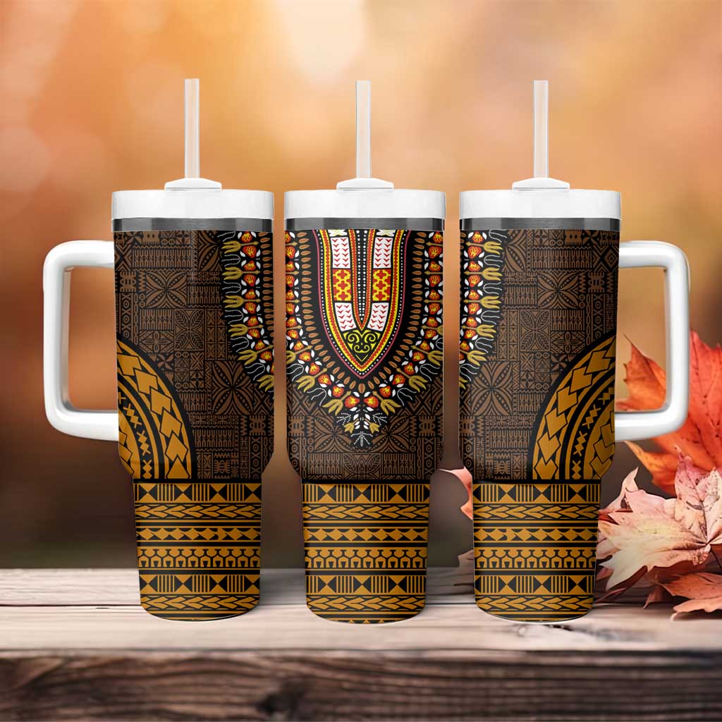 Gold Dashiki and Tapa Pattern Tumbler With Handle Africa-Polynesia Together Culture LT9