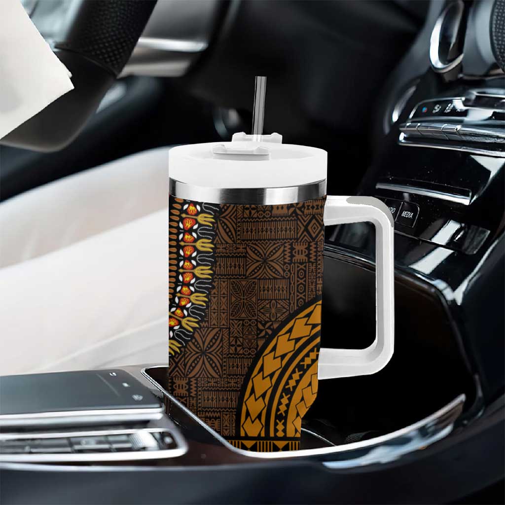 Gold Dashiki and Tapa Pattern Tumbler With Handle Africa-Polynesia Together Culture LT9