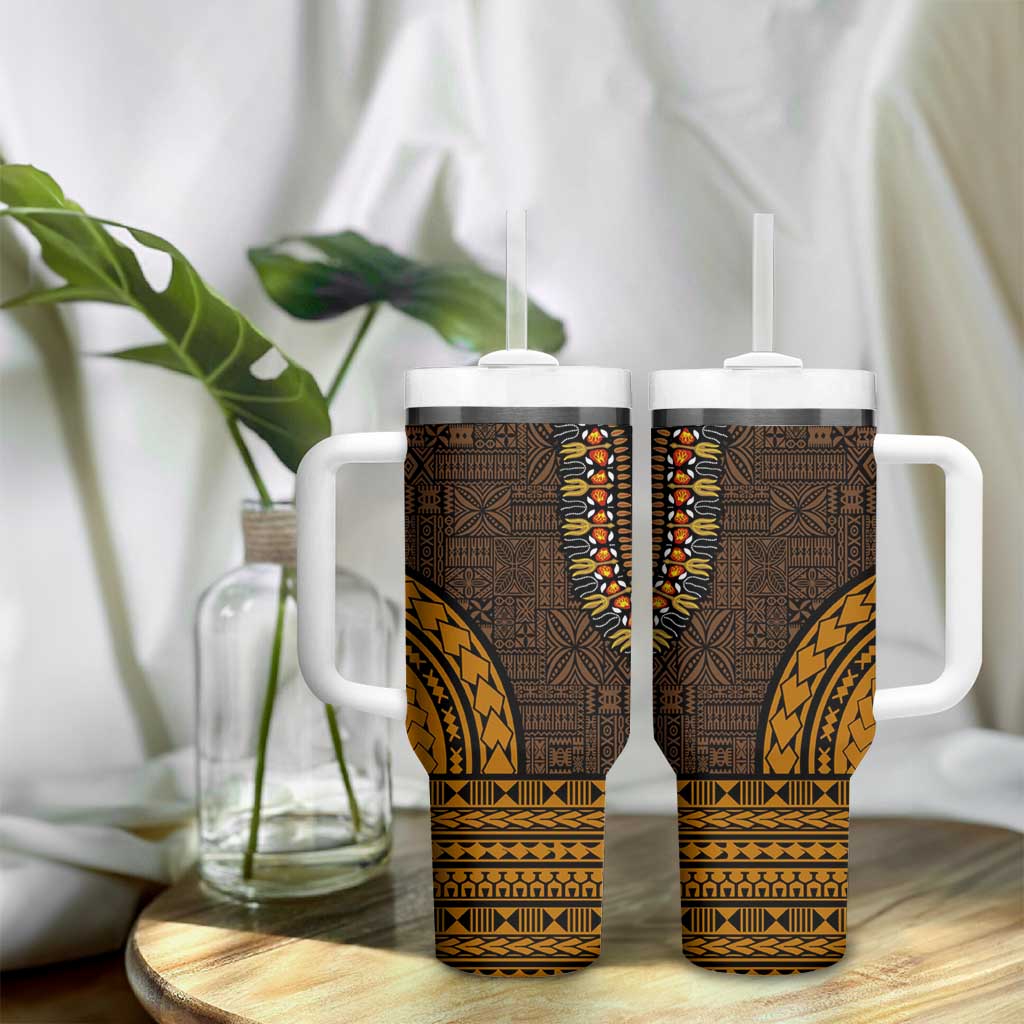 Gold Dashiki and Tapa Pattern Tumbler With Handle Africa-Polynesia Together Culture LT9