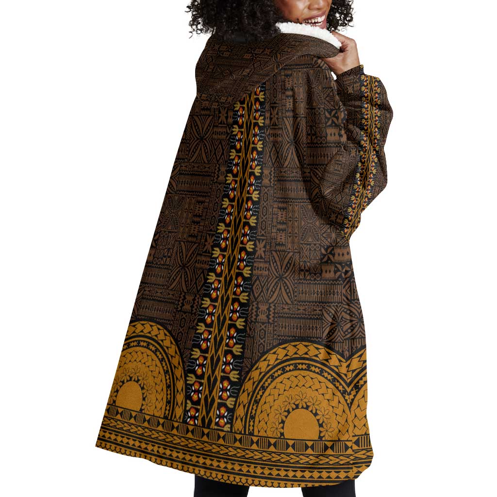 Gold Dashiki and Tapa Pattern Wearable Blanket Hoodie Africa-Polynesia Together Culture LT9