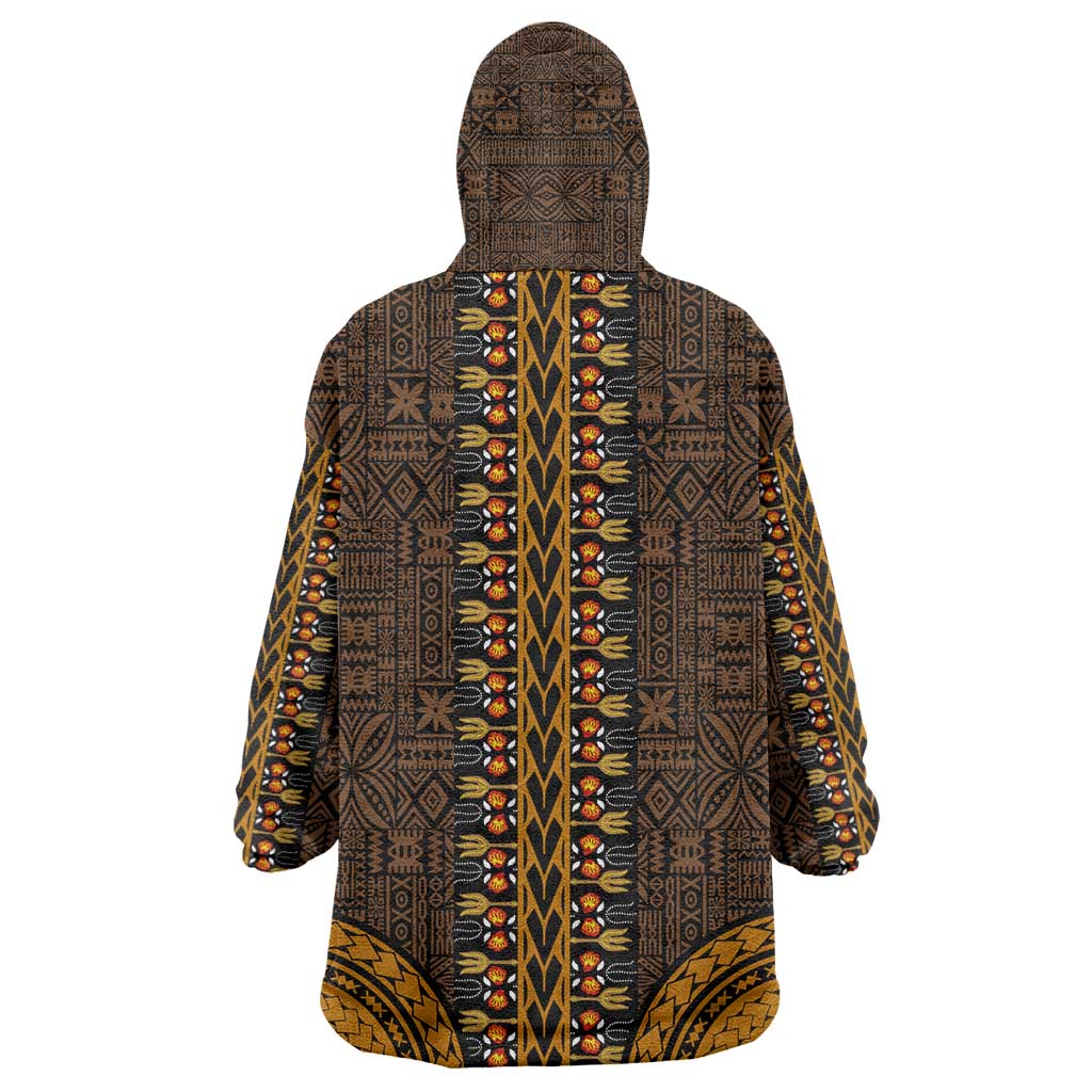 Gold Dashiki and Tapa Pattern Wearable Blanket Hoodie Africa-Polynesia Together Culture LT9