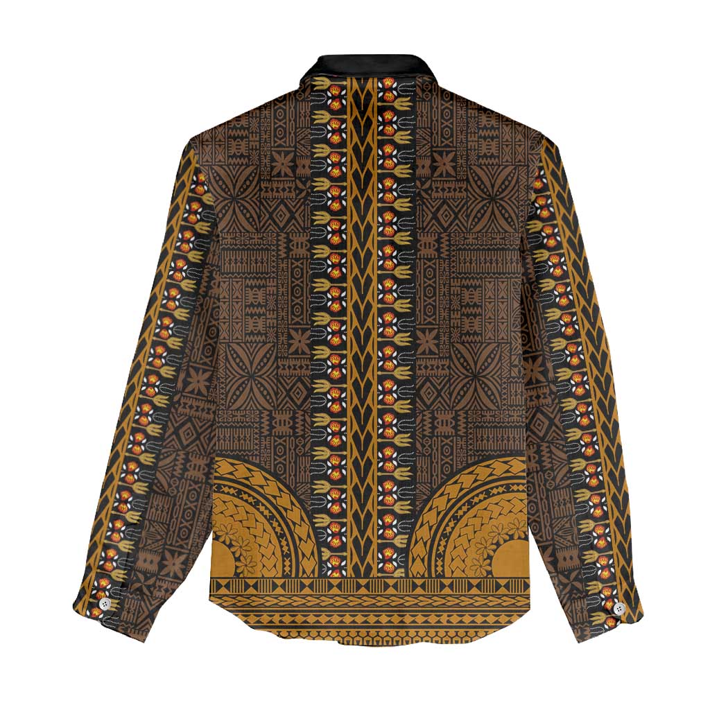 Gold Dashiki and Tapa Pattern Women Casual Shirt Africa-Polynesia Together Culture LT9