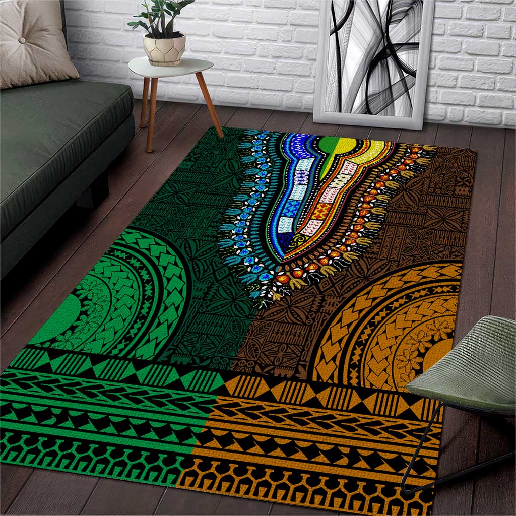 Green-gold Dashiki and Tapa Pattern Area Rug Africa-Polynesia Together Culture LT9