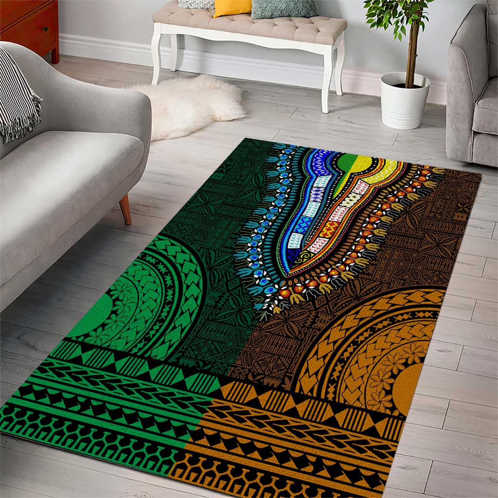 Green-gold Dashiki and Tapa Pattern Area Rug Africa-Polynesia Together Culture LT9