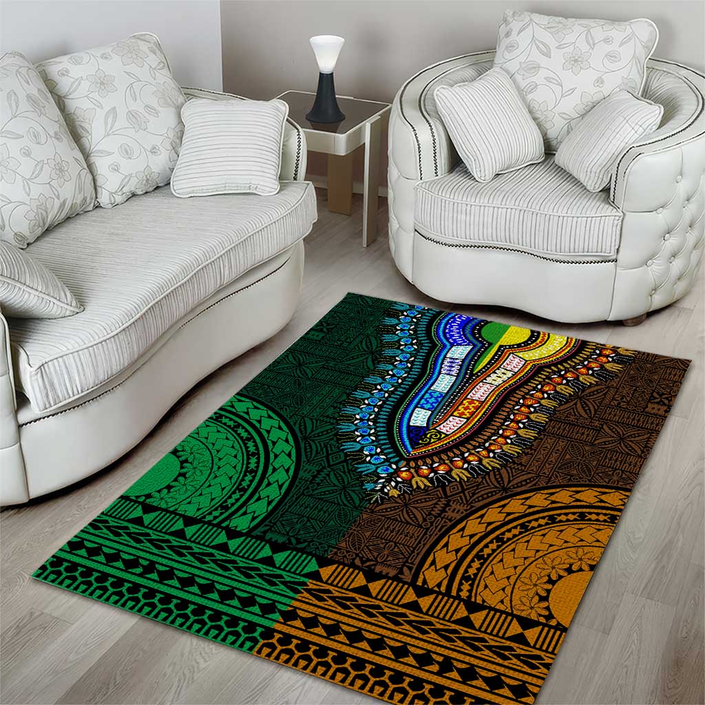 Green-gold Dashiki and Tapa Pattern Area Rug Africa-Polynesia Together Culture LT9