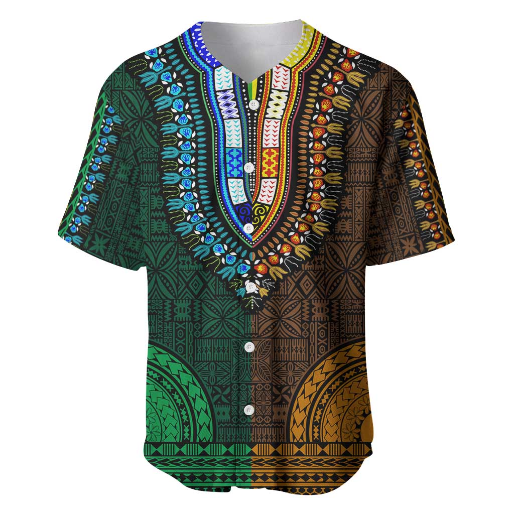 Green-gold Dashiki and Tapa Pattern Baseball Jersey Africa-Polynesia Together Culture LT9