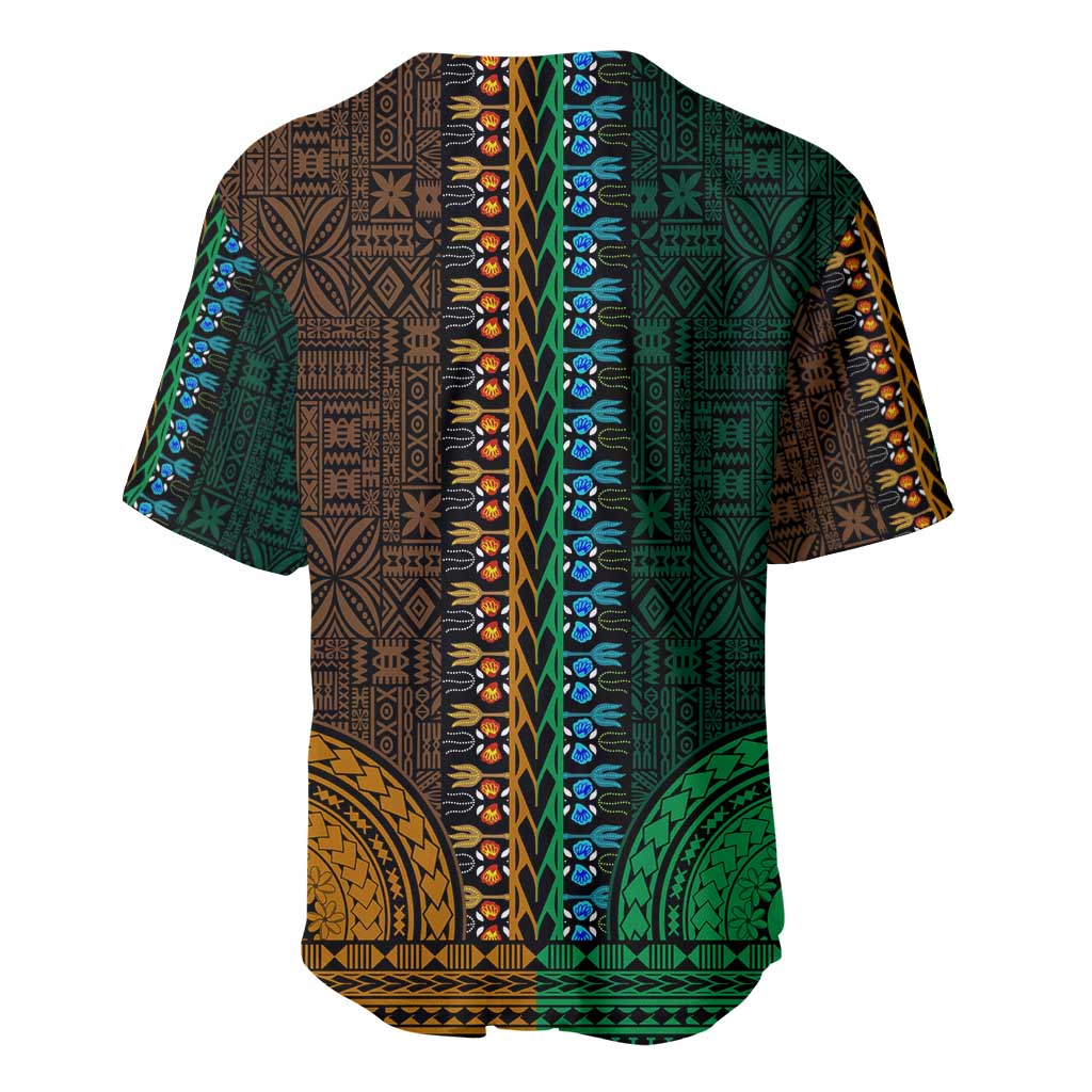 Green-gold Dashiki and Tapa Pattern Baseball Jersey Africa-Polynesia Together Culture LT9