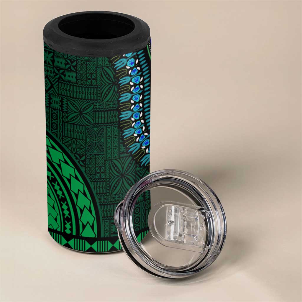 Green-gold Dashiki and Tapa Pattern 4 in 1 Can Cooler Tumbler Africa-Polynesia Together Culture LT9