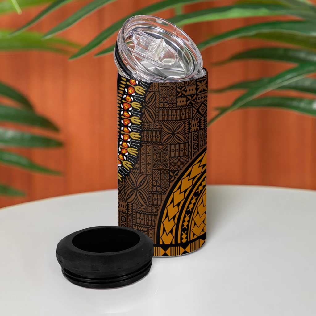 Green-gold Dashiki and Tapa Pattern 4 in 1 Can Cooler Tumbler Africa-Polynesia Together Culture LT9