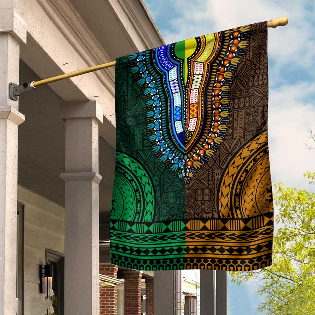 Green-gold Dashiki and Tapa Pattern Garden Flag Africa-Polynesia Together Culture LT9