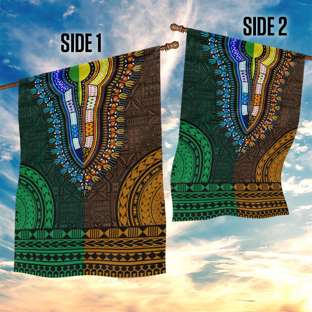 Green-gold Dashiki and Tapa Pattern Garden Flag Africa-Polynesia Together Culture LT9