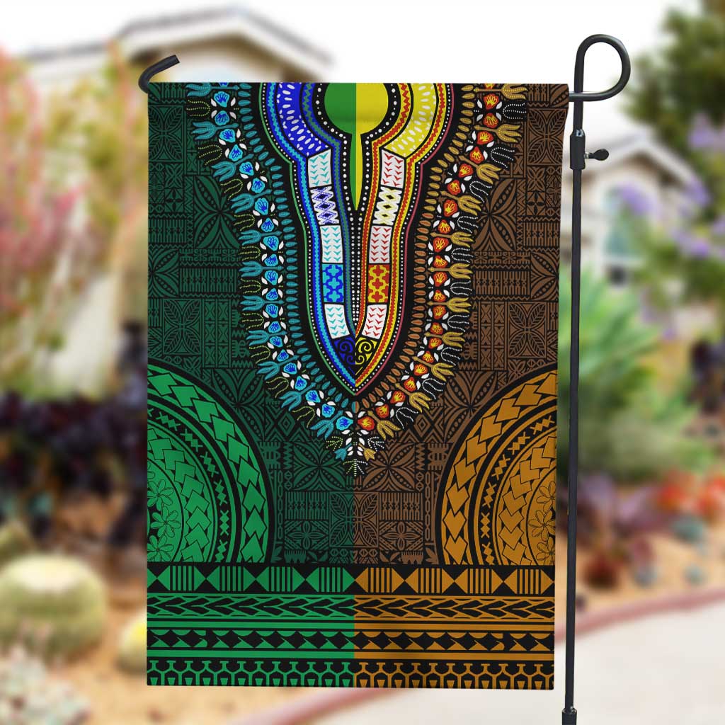 Green-gold Dashiki and Tapa Pattern Garden Flag Africa-Polynesia Together Culture LT9