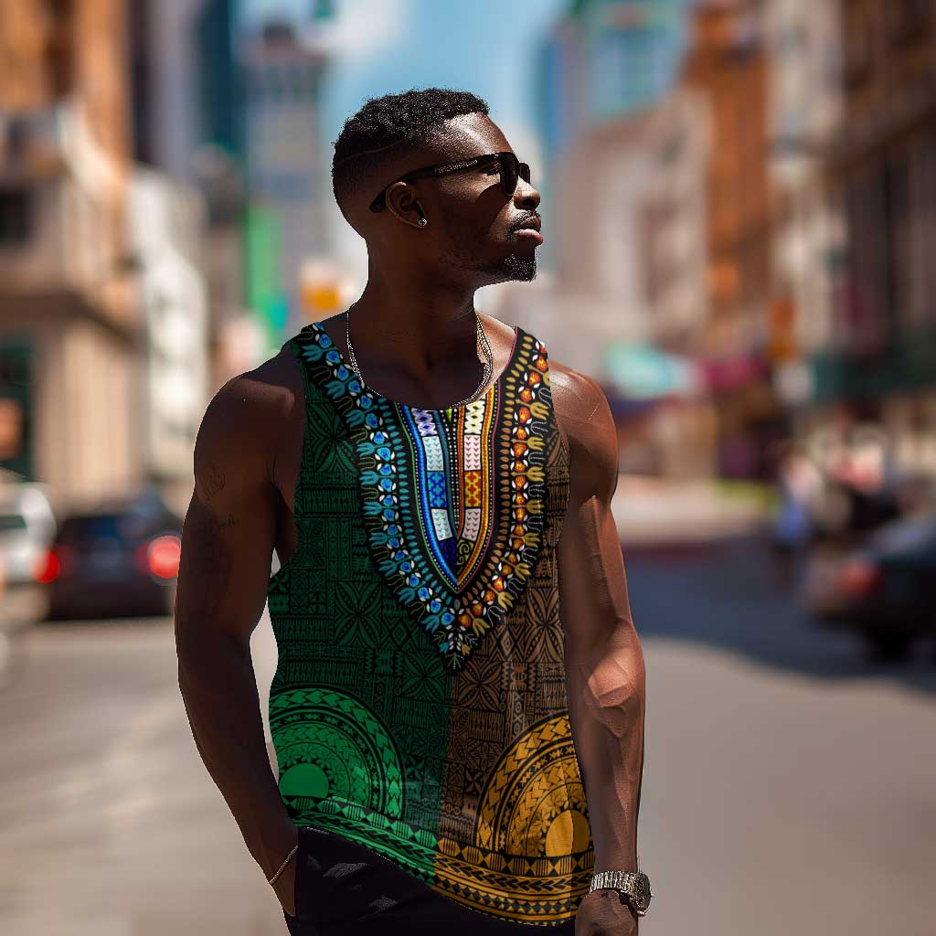 Green-gold Dashiki and Tapa Pattern Men Tank Top Africa-Polynesia Together Culture LT9