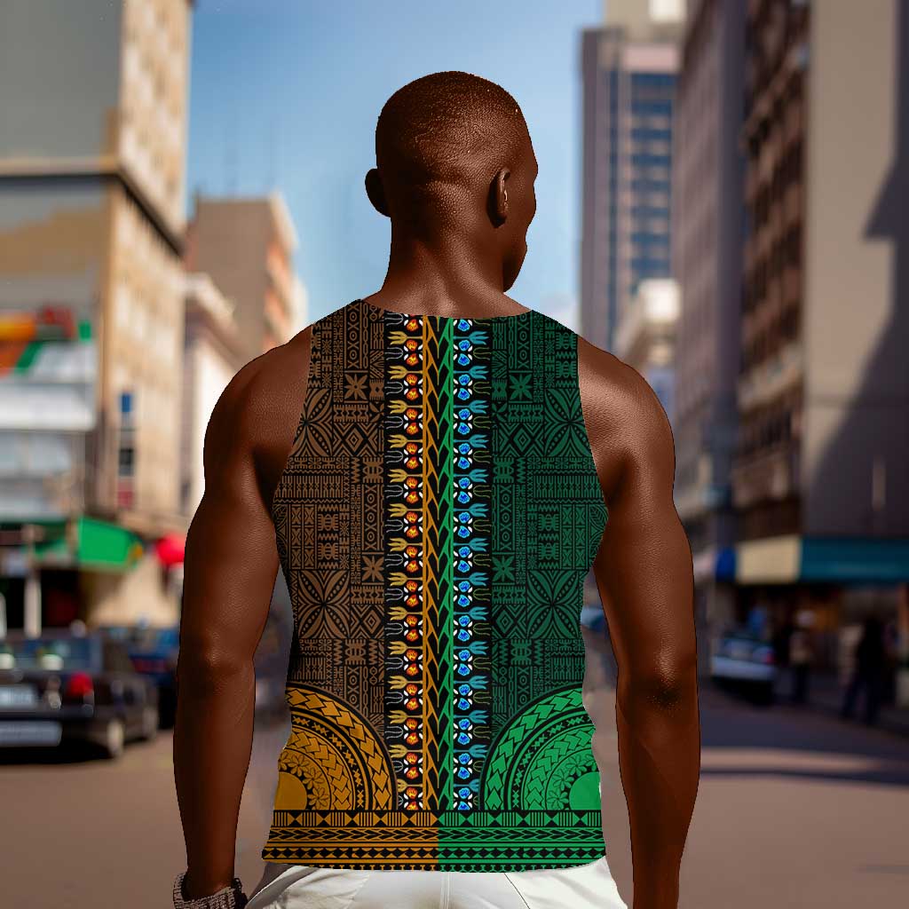 Green-gold Dashiki and Tapa Pattern Men Tank Top Africa-Polynesia Together Culture LT9