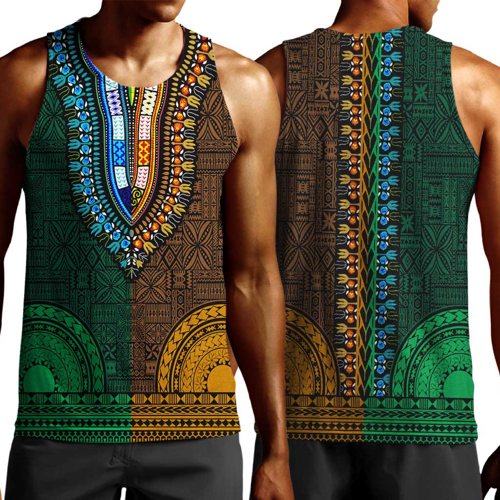 Green-gold Dashiki and Tapa Pattern Men Tank Top Africa-Polynesia Together Culture LT9