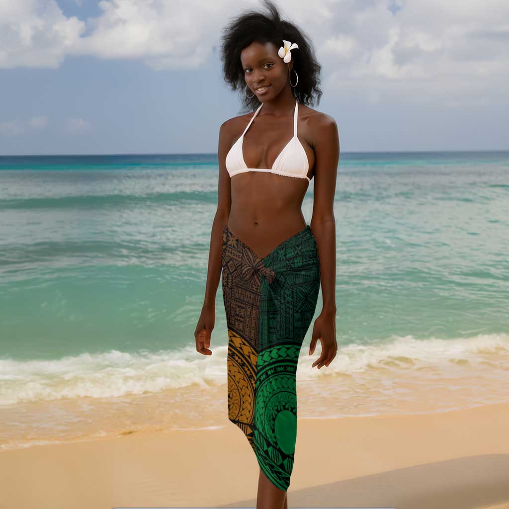 Green-gold Dashiki and Tapa Pattern Sarong Africa-Polynesia Together Culture LT9