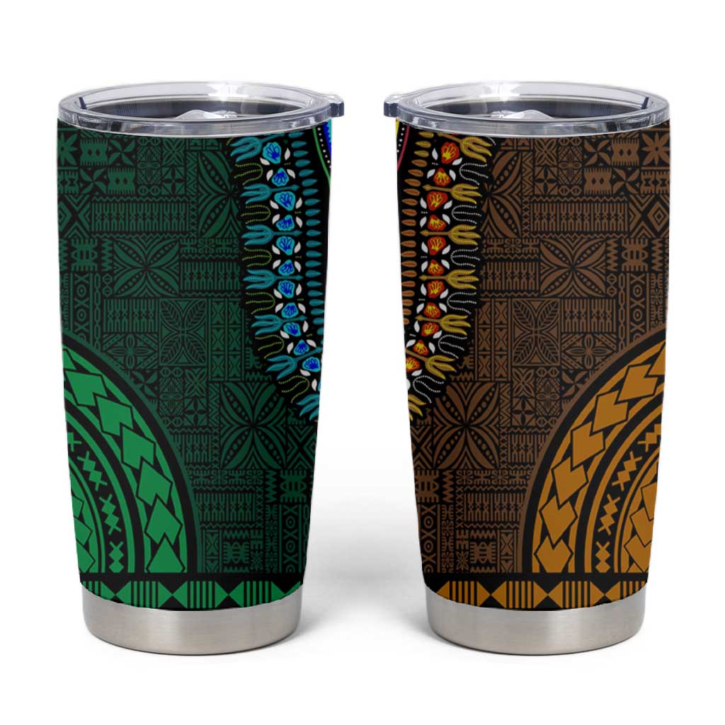 Green-gold Dashiki and Tapa Pattern Tumbler Cup Africa-Polynesia Together Culture LT9