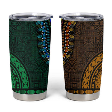 Green-gold Dashiki and Tapa Pattern Tumbler Cup Africa-Polynesia Together Culture LT9