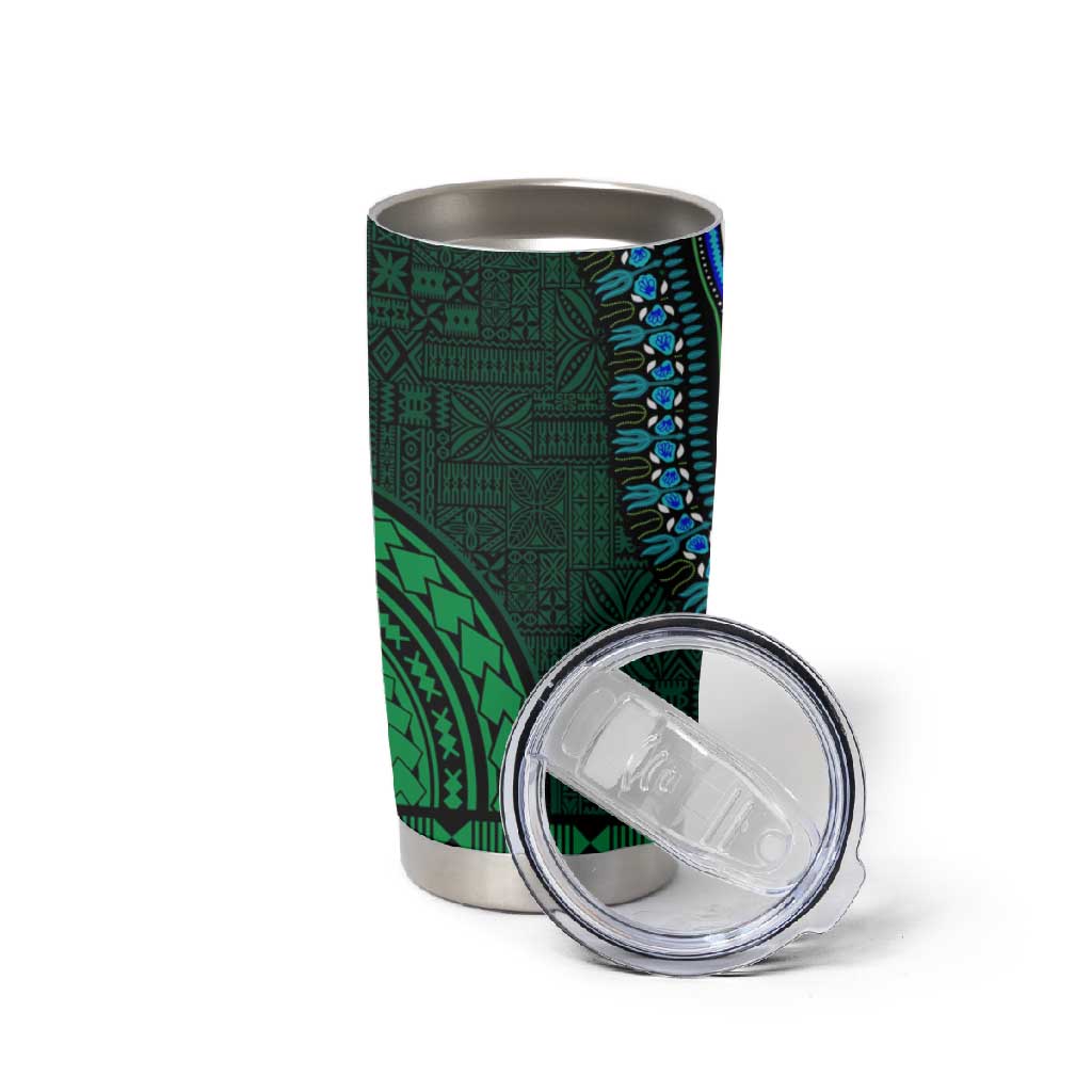 Green-gold Dashiki and Tapa Pattern Tumbler Cup Africa-Polynesia Together Culture LT9