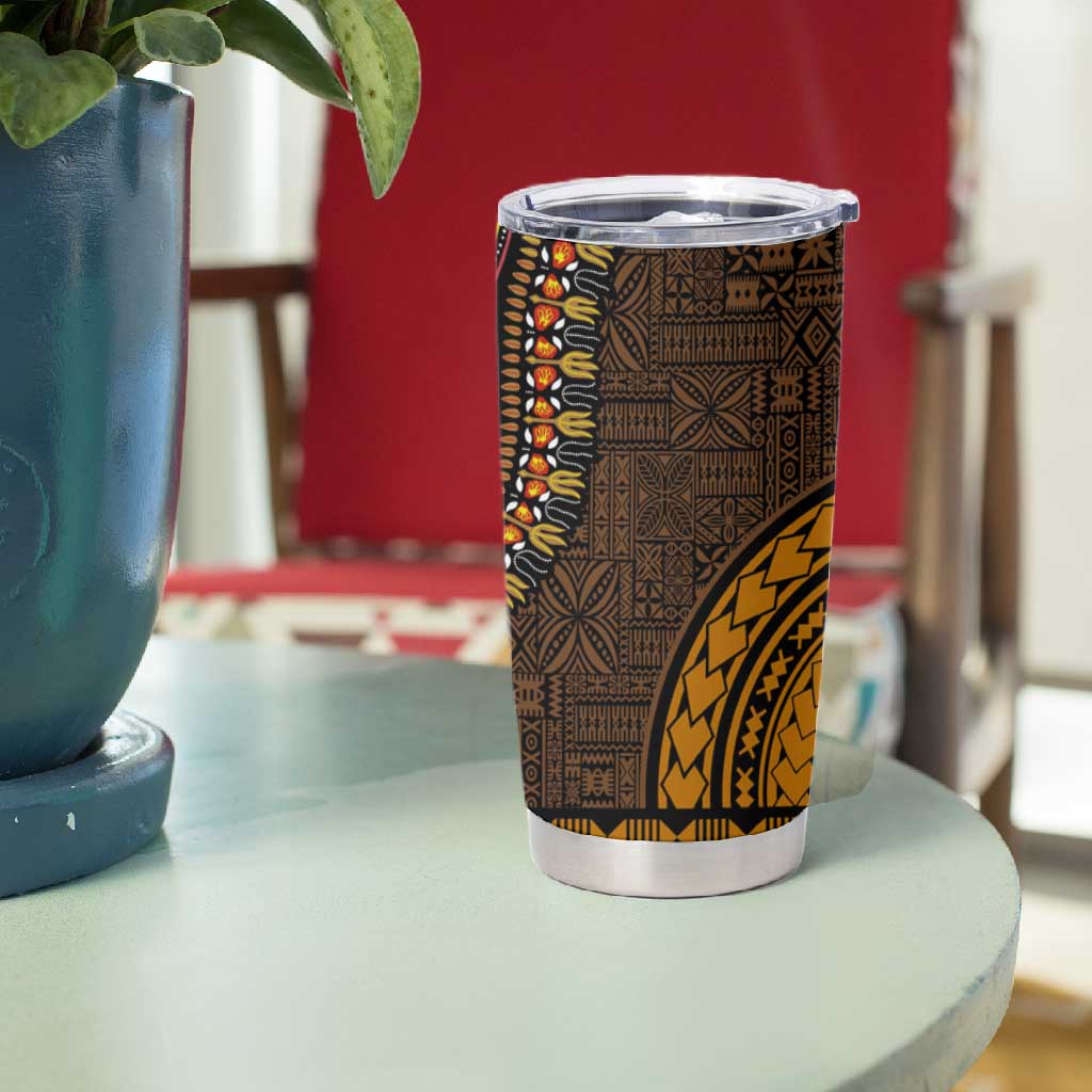 Green-gold Dashiki and Tapa Pattern Tumbler Cup Africa-Polynesia Together Culture LT9