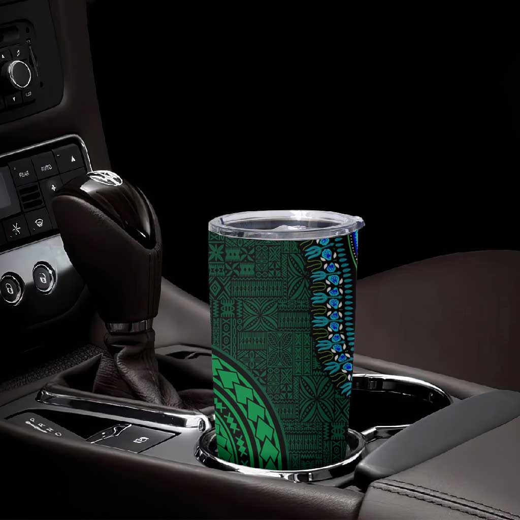 Green-gold Dashiki and Tapa Pattern Tumbler Cup Africa-Polynesia Together Culture LT9