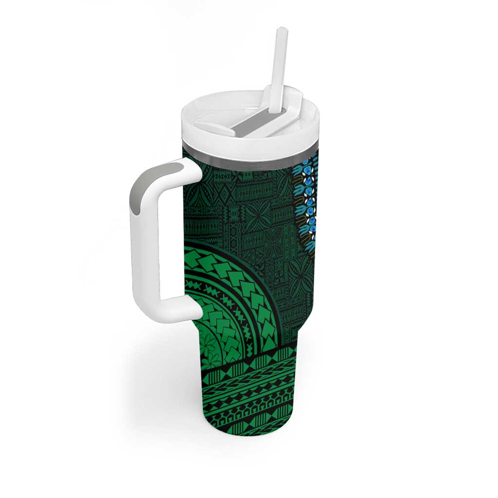 Green-gold Dashiki and Tapa Pattern Tumbler With Handle Africa-Polynesia Together Culture LT9