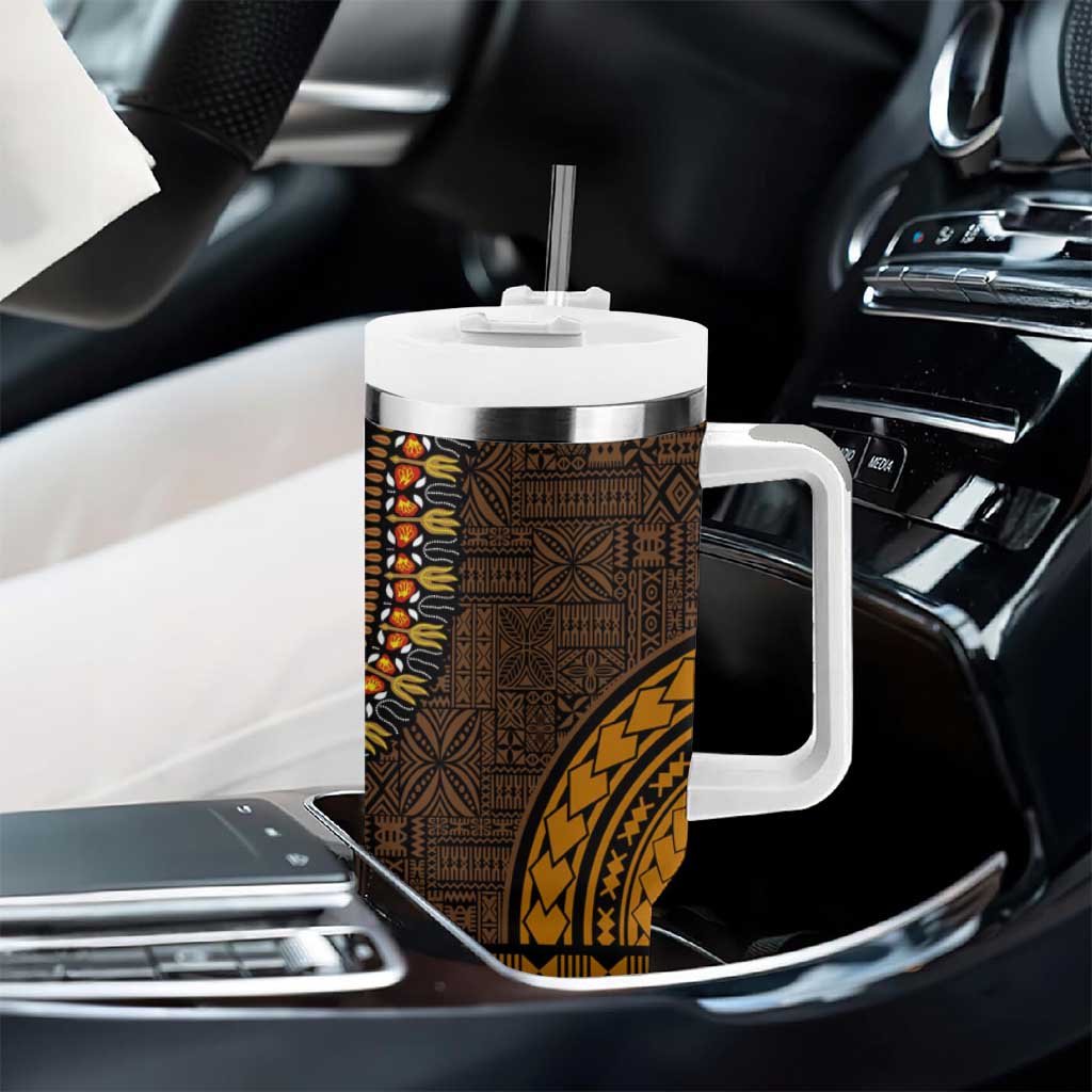 Green-gold Dashiki and Tapa Pattern Tumbler With Handle Africa-Polynesia Together Culture LT9