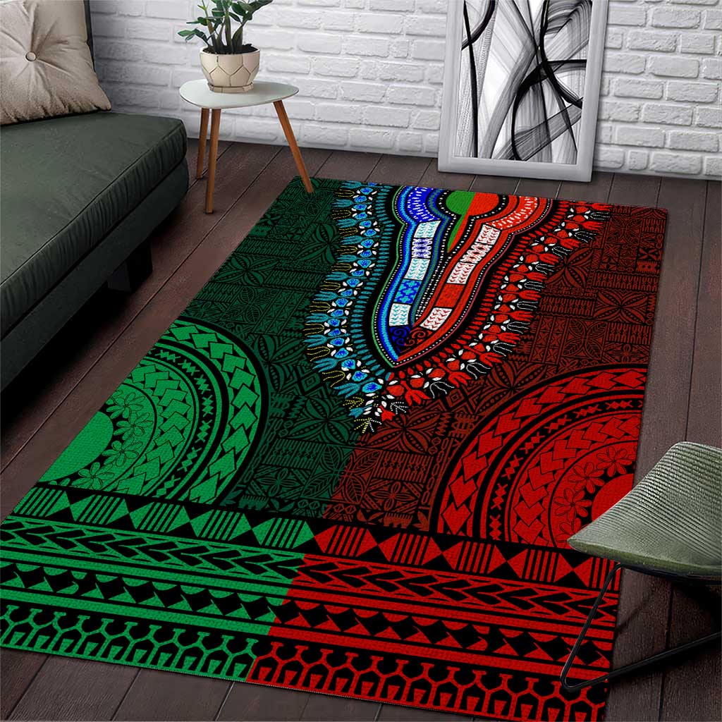 Green-red Dashiki and Tapa Pattern Area Rug Africa-Polynesia Together Culture LT9