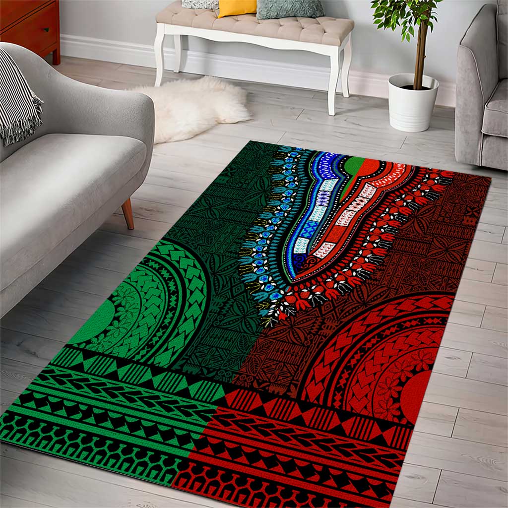 Green-red Dashiki and Tapa Pattern Area Rug Africa-Polynesia Together Culture LT9