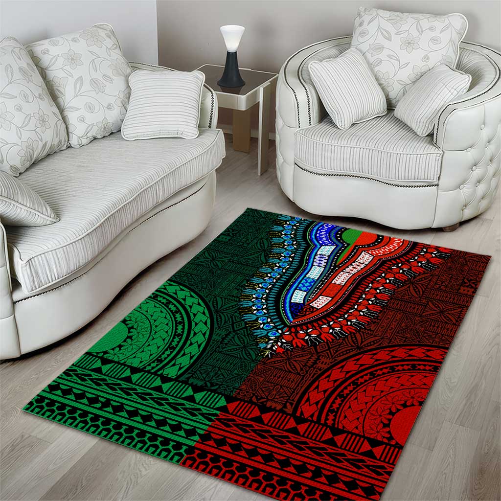 Green-red Dashiki and Tapa Pattern Area Rug Africa-Polynesia Together Culture LT9