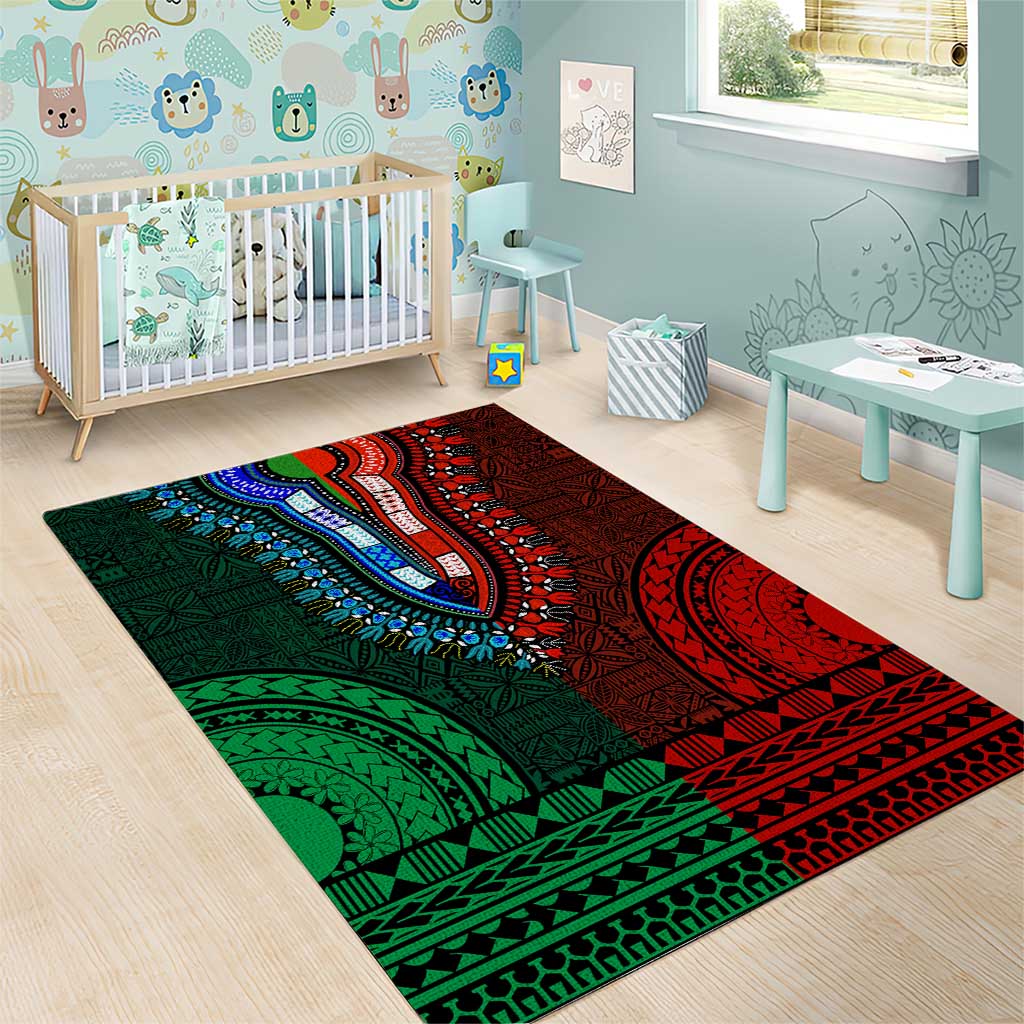 Green-red Dashiki and Tapa Pattern Area Rug Africa-Polynesia Together Culture LT9