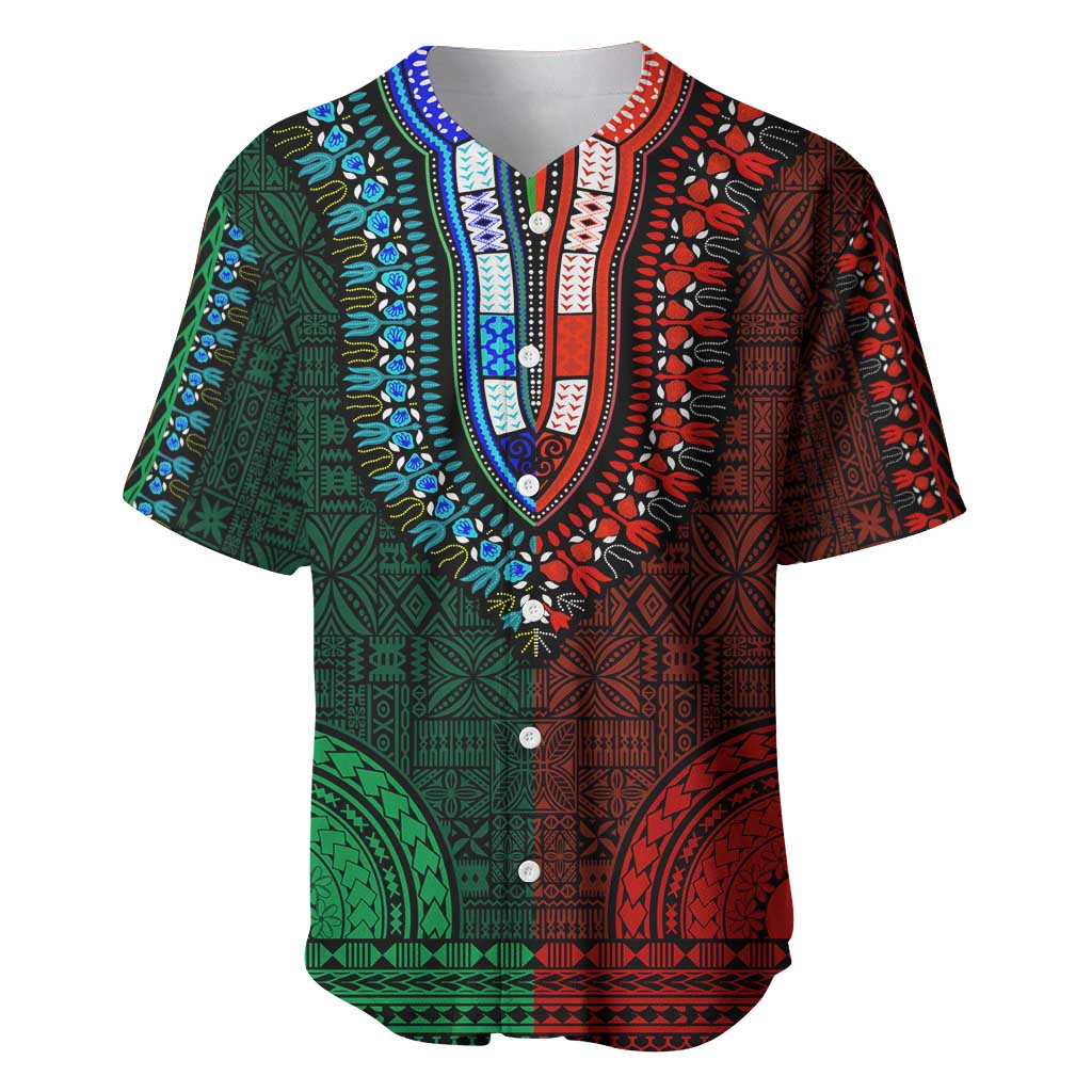 Green-red Dashiki and Tapa Pattern Baseball Jersey Africa-Polynesia Together Culture LT9