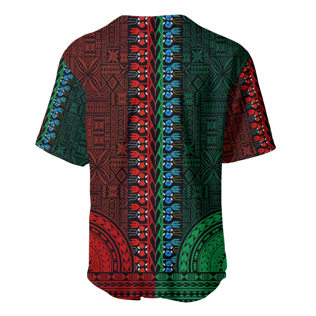 Green-red Dashiki and Tapa Pattern Baseball Jersey Africa-Polynesia Together Culture LT9